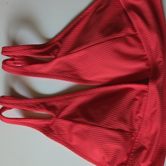 New Shade & Shore Orange Ribbed Bikini  Top With Adjustable Split Straps Size XL - Picture 4 of 6